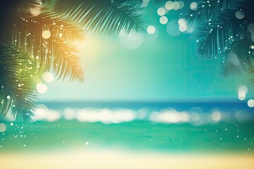 Fototapeta na wymiar Summertime backdrop. Backdrop of bokeh palms and a tropical beach. Its summer vacation. Generative AI