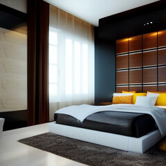 Obraz premium Modern and clean bedroom photorealistic desing illustration