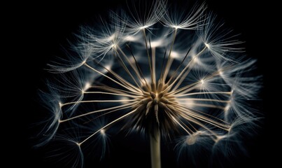  a close up of a dandelion on a black background.  generative ai