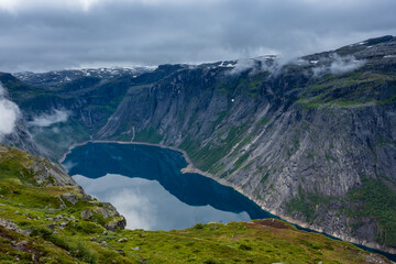 Naklejka na ściany i meble Beautiful view of the lake in Trolltunga hiking trail, Norway