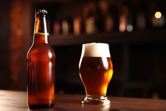 Invigorating Beer Cask featuring a Bottle and Glass of Icy Cold Lager