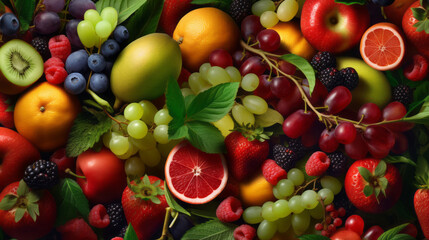 Naklejka na ściany i meble Fruits and berries, Generative AI