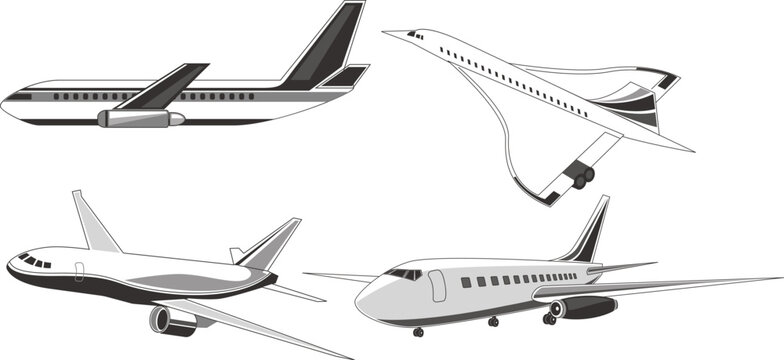 Four black and white airplane patterndesign.
