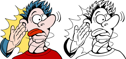 Cartoon image of a man being slapped silly - both color and black / white versions.