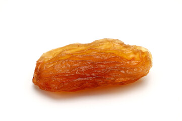 Brown raisin isolated on white background with clipping path and full depth of field
