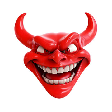 Red Devil demon man with horns, Laughing, 3d character face, isolated without background, png