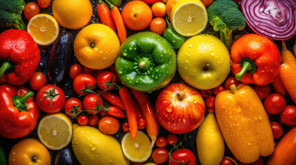 Healthy food background. Vegetables, fruits and vegetables on a black background.