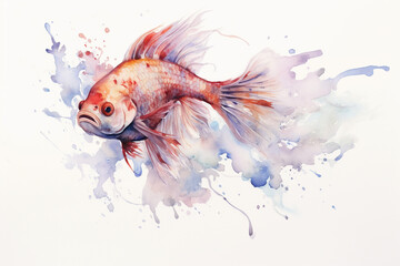 Watercolor painting of a gold fish swimming in the water. Beautiful artistic image for poster, wallpaper, art print. Generative AI.