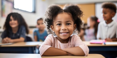 A child experiencing the first day of school in kindergarten or preschool. Showing the emotion of the day - Generative AI 