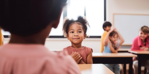 A child experiencing the first day of school in kindergarten or preschool. Showing the emotion of the day - Generative AI 