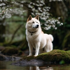 Majestic Akita in a Serene Natural Setting