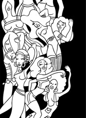 Cartoon of women dancing.