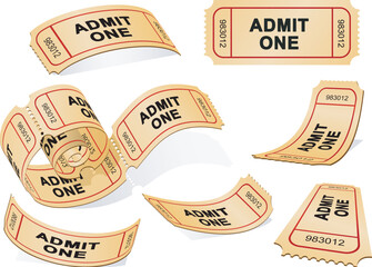 Three-dimensional Tickets isolated on the white - obrazy, fototapety, plakaty