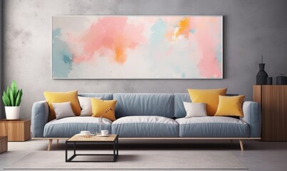Art Watercolor and Acrylic smear blot, Interior painting, Abstract texture color stain horizontal long wall background, generative AI