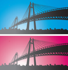 Naklejka premium Two color background of bridge and city.