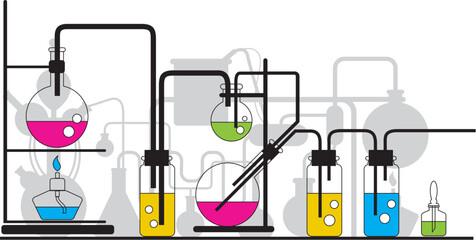The colorful chemical glassware background