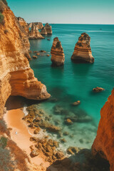 beach near the blue ocean. AI generative