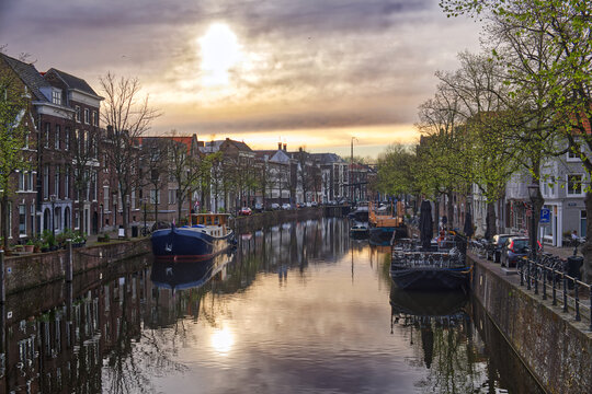 The channel at the sunset in Schiedam