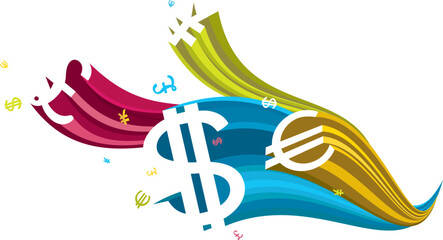 Colorful flowing currency symbol background