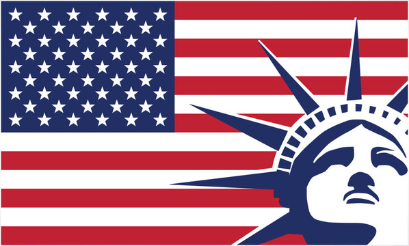 USA flag with statue of liberty