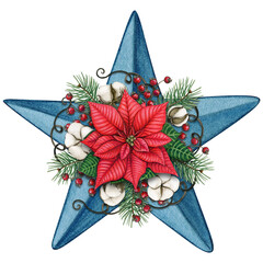 watercolor hand drawn decorated christmas rustic star