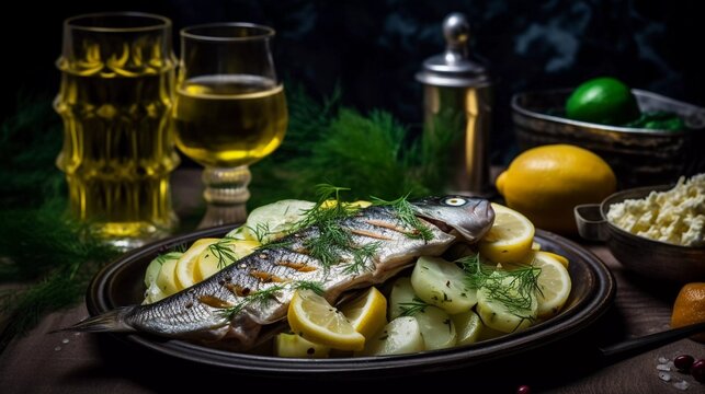 Herring, fish with vegetables, pickled fish