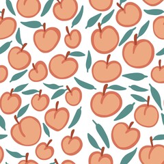 Square seamless pattern of peaches. cute pattern with hand drawn elements. scandinavian style. 