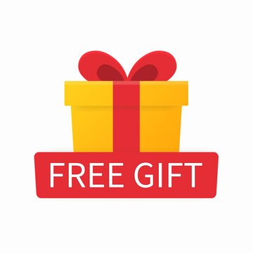 Business template with red free gift on white background for banner design. Vector business template. Present gift box icon.