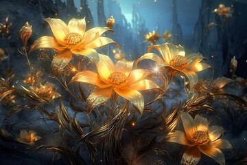 Fototapeta na wymiar golden flowers in full bloom. AI generative