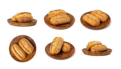 Grain Bread Isolated, Whole Buns with Seeds, Rustic Organic Cereal Bread Grain Bun