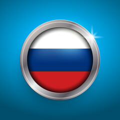 Russia flag vector button. Isolated object on blue background.