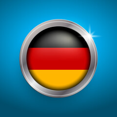 German flag vector button. Isolated object on blue background.