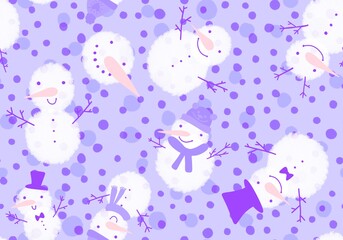 Christmas cartoon snowman seamless snowflakes and penguin and gifts box and candy and socks and gloves pattern