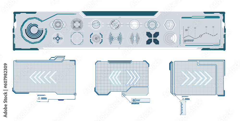 Poster Set of modern frames, callouts for user menu interface elements in futuristic style. Game futuristic digital display, hud tech future frame. Information box bars, modern digital frame layout template