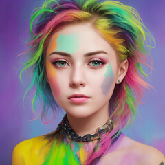 Naklejka premium Picture of a woman on a colorful background