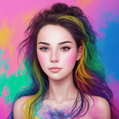 Naklejka premium Picture of a woman on a colorful background