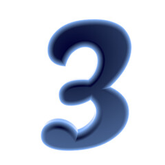 number  3D rendering isolated on white background, with shadow