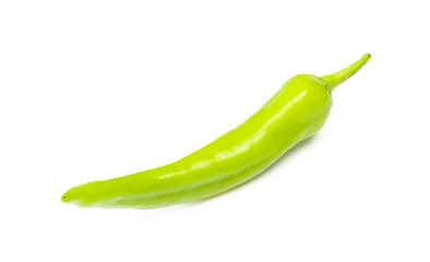 One green spicy paprika isolated on white background. Fresh vegetable