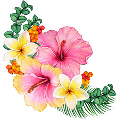 Fototapeta na wymiar Watercolor tropical flower corner