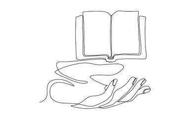 Continuous one continuous line drawing of hand holding book. Smart idea from reading concept, holding book single line art drawing vector illustration. Education, learning, reading theme.