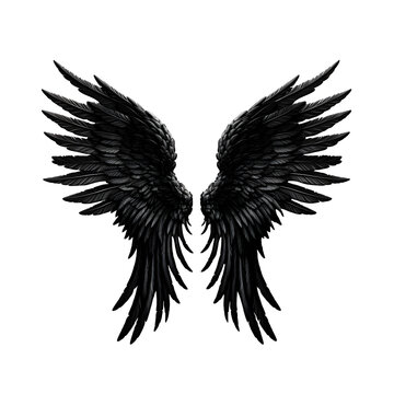 black luxury wings on transparent background, generative ai