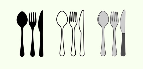 Fork, spoon and knife. Cutlery vector set. 