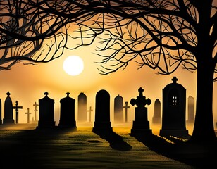 Cemetery at dawn - generative AI 