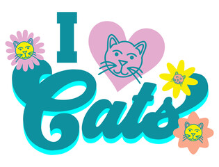 I love cats—artwork for stickers, printing, poster, or t-shirt.