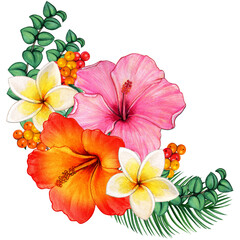 Watercolor tropical flower corner