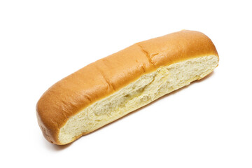 Single brioche bun isolated on white background. Milk roll pastry 