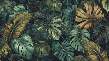 Tropical leaves in a jungle watercolour background