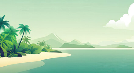 Fototapeta na wymiar Abstract tropical beach background with in green colors with copy space generative ai illustration
