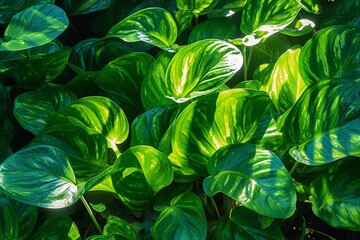 Vibrant green leaves bathed in sunlight, showcasing the beauty and vitality of chlorophyll-rich plant life. Generative Ai