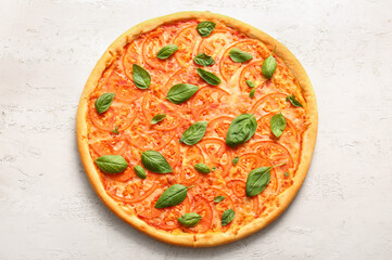 Tasty pizza margarita on white background